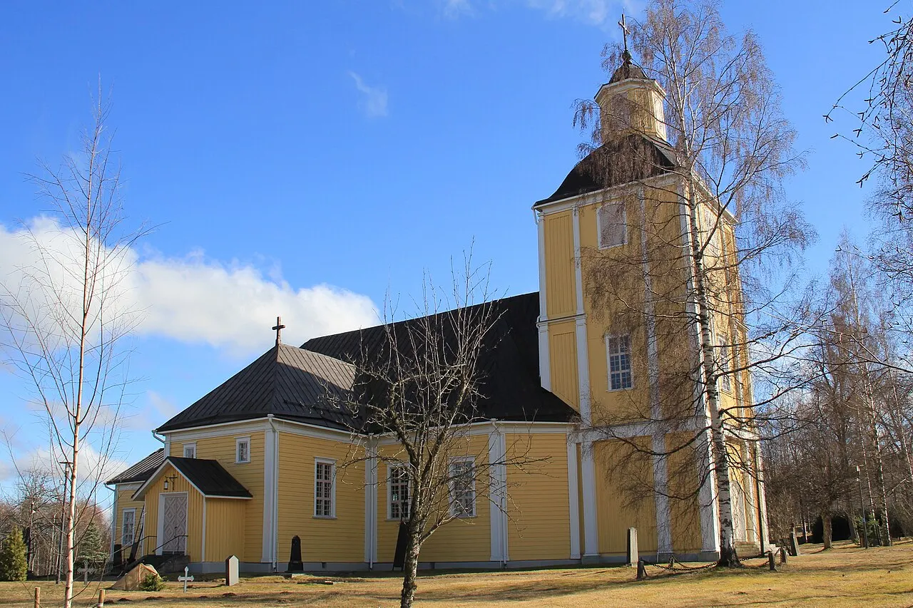 Hausjärven kirkko, Hausjärven kirkonkylä, Suomi. Rakentaja on Martti Tolpo, kirkko valmistui 1789. Kuvattu luoteesta.
