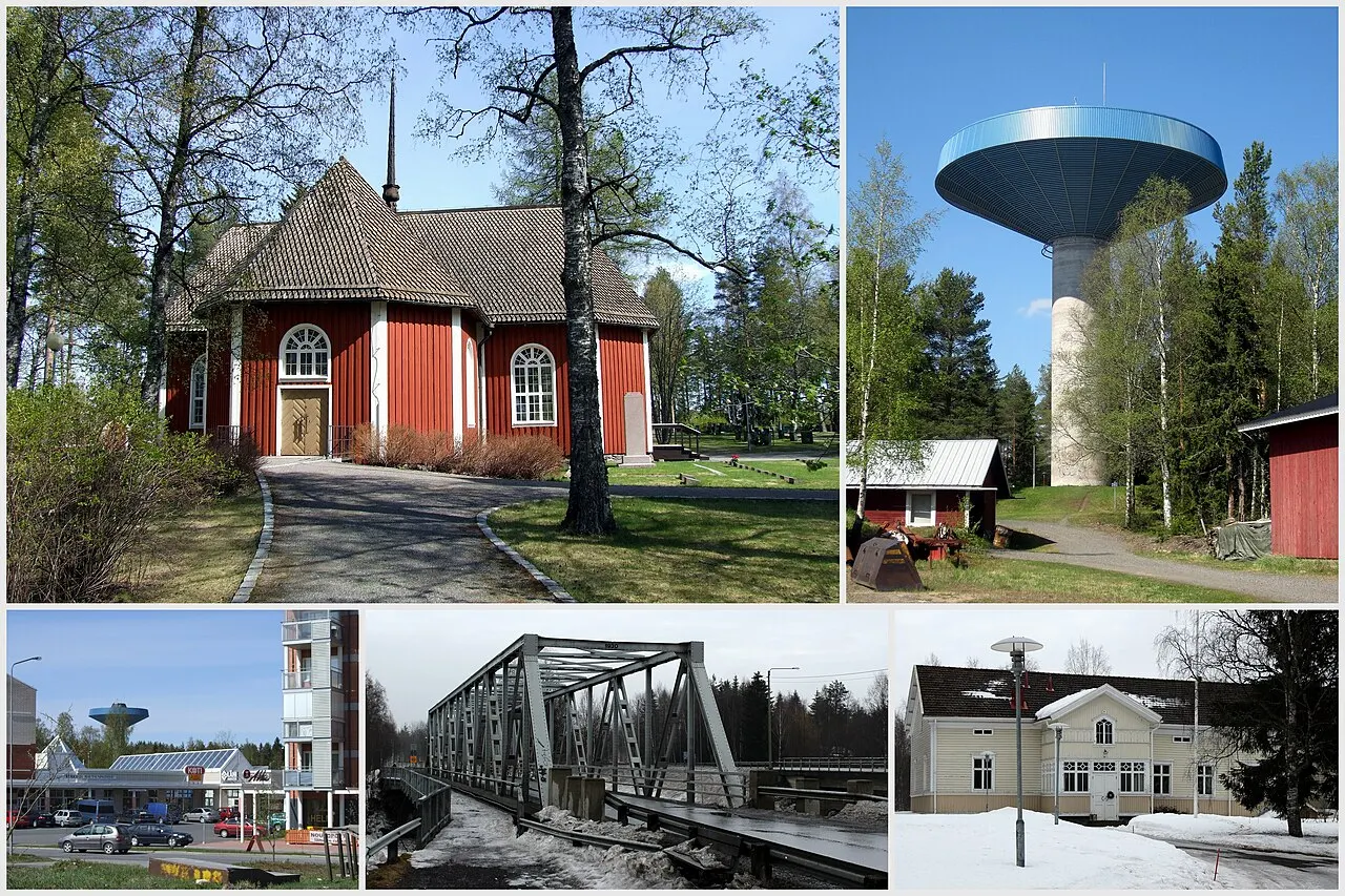 Kuvakollaasi Oulun Kiimingin kaupunginosasta.